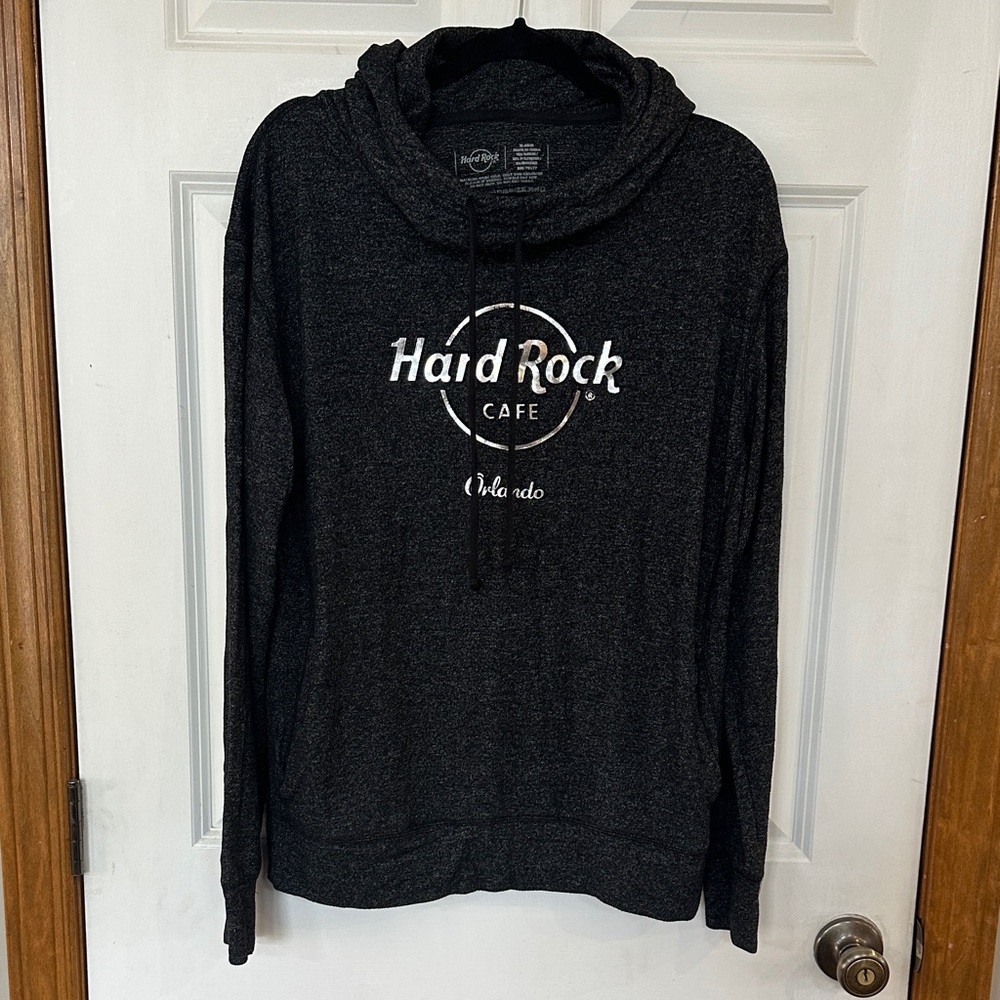 Hard Rock Cafe Orlando Charcoal cow neck hooded Sweatshirt